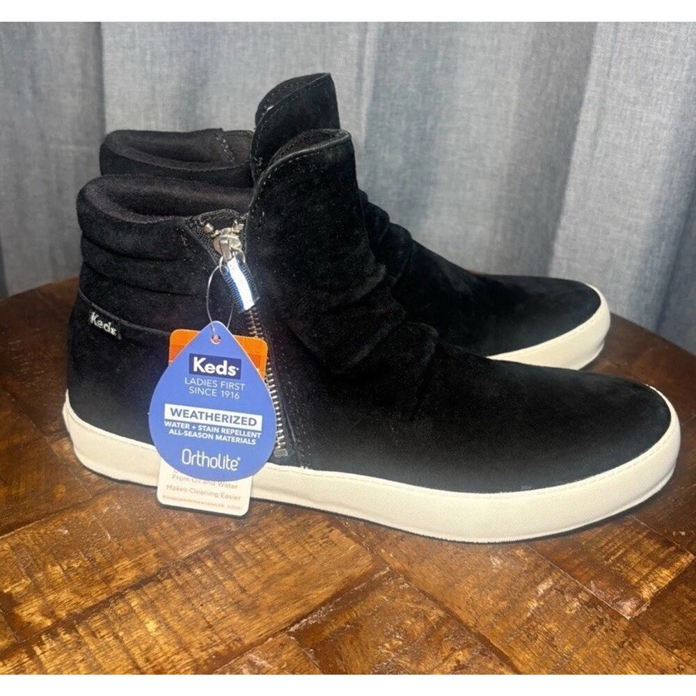 Keds Women's Midtown Zip Suede WX Sneaker Black Size 9 NEW